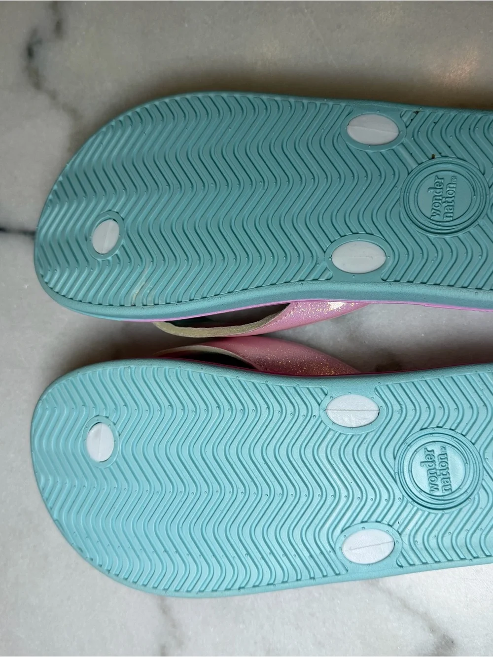 NWOT Wonder Nation Kids Pink Glitter Flip Flop Sandals with Mint Accent